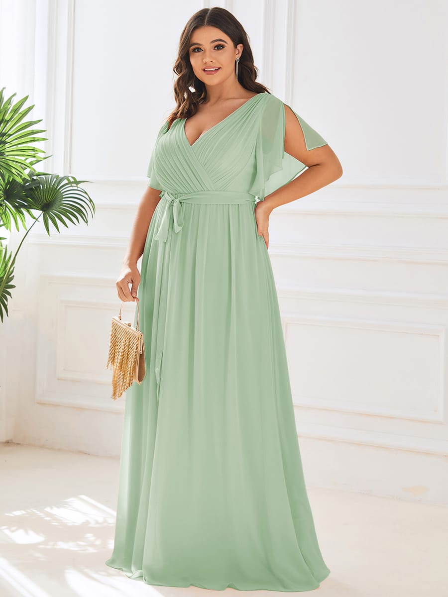 Chiffon V-Neck Maxi A-Line Evening Dress for Women