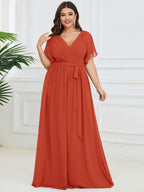 Chiffon V-Neck Maxi A-Line Evening Dress for Women