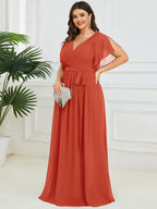 Chiffon V-Neck Maxi A-Line Evening Dress for Women