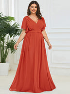 Chiffon V-Neck Maxi A-Line Evening Dress for Women