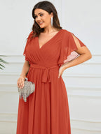 Chiffon V-Neck Maxi A-Line Evening Dress for Women