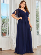 Chiffon V-Neck Maxi A-Line Evening Dress for Women