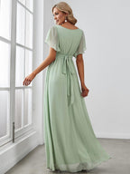 Chiffon V-Neck Maxi A-Line Evening Dress for Women