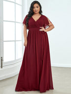 Chiffon V-Neck Maxi A-Line Evening Dress for Women