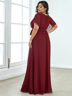 Chiffon V-Neck Maxi A-Line Evening Dress for Women