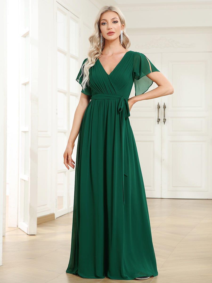 Chiffon V-Neck Maxi A-Line Evening Dress for Women