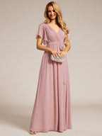 Chiffon V-Neck Maxi A-Line Evening Dress for Women