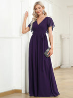 Chiffon V-Neck Maxi A-Line Evening Dress for Women