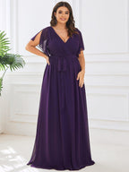 Chiffon V-Neck Maxi A-Line Evening Dress for Women