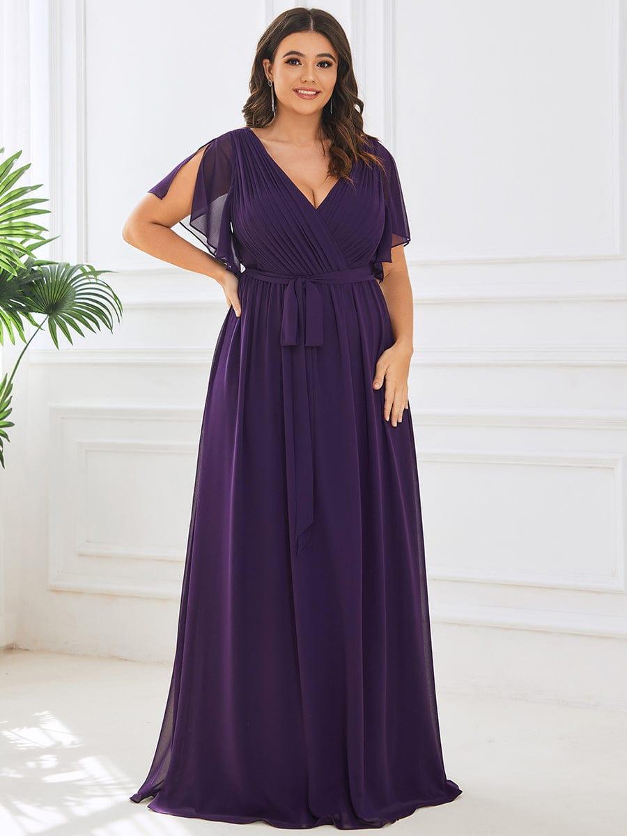 Chiffon V-Neck Maxi A-Line Evening Dress for Women