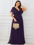 Chiffon V-Neck Maxi A-Line Evening Dress for Women