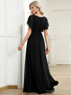Chiffon V-Neck Maxi A-Line Evening Dress for Women
