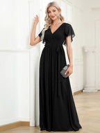 Chiffon V-Neck Maxi A-Line Evening Dress for Women