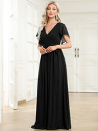 Chiffon V-Neck Maxi A-Line Evening Dress for Women