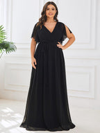 Chiffon V-Neck Maxi A-Line Evening Dress for Women