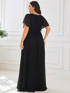 Chiffon V-Neck Maxi A-Line Evening Dress for Women