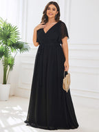 Chiffon V-Neck Maxi A-Line Evening Dress for Women