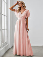 Chiffon V-Neck Maxi A-Line Evening Dress for Women