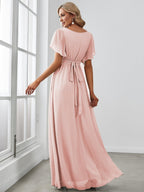 Chiffon V-Neck Maxi A-Line Evening Dress for Women