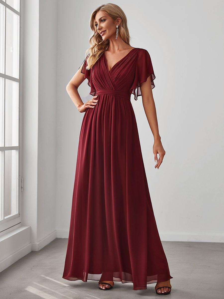 Chiffon V-Neck Maxi A-Line Evening Dress for Women