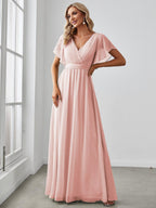 Chiffon V-Neck Maxi A-Line Evening Dress for Women