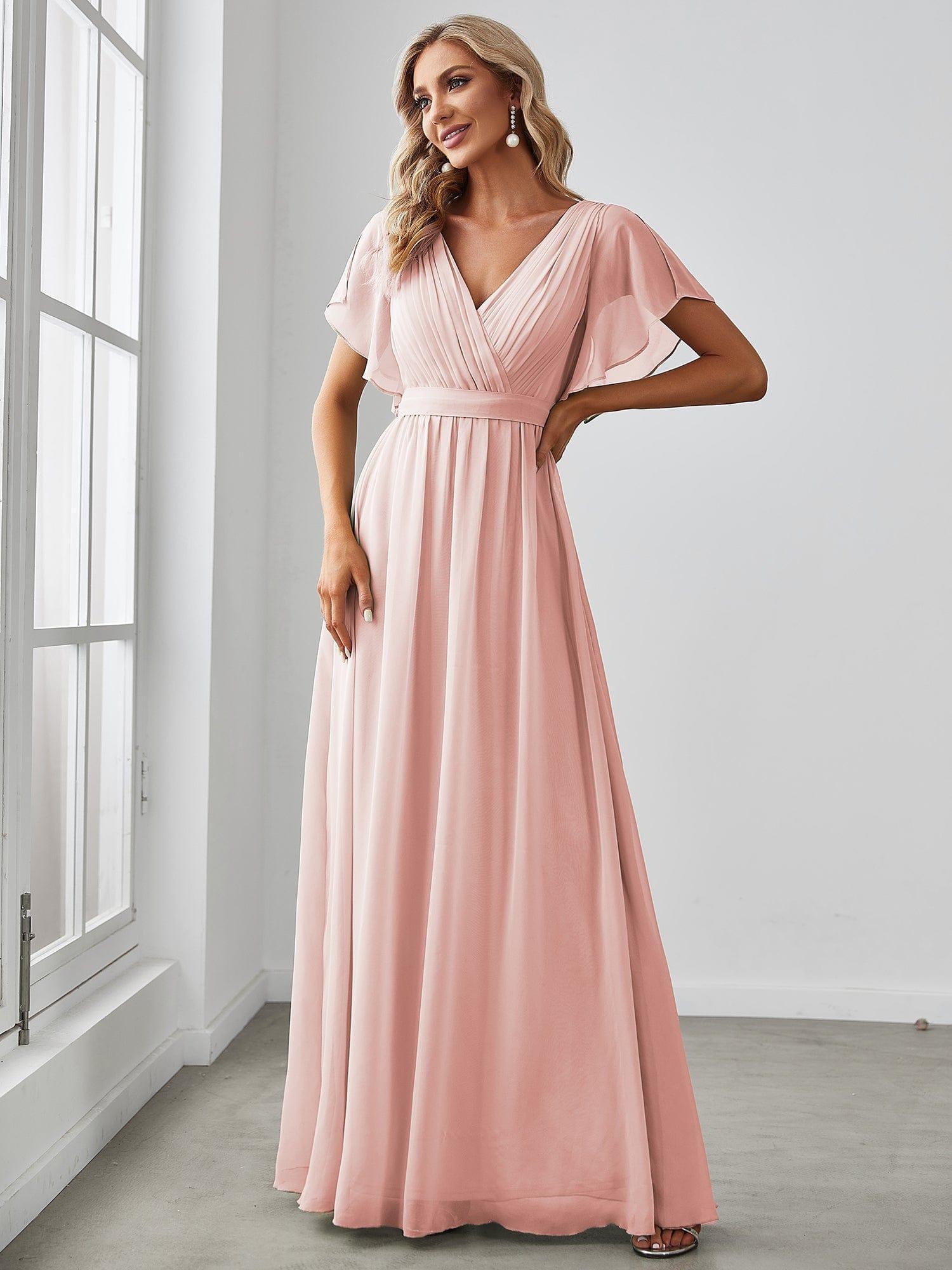 Chiffon V-Neck Maxi A-Line Evening Dress for Women