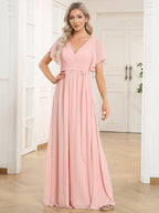 Chiffon V-Neck Maxi A-Line Evening Dress for Women