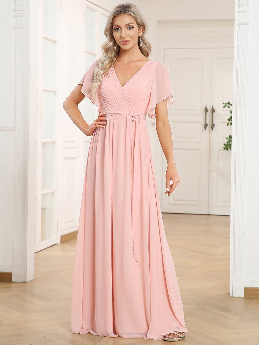 Chiffon V-Neck Maxi A-Line Evening Dress for Women