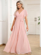 Chiffon V-Neck Maxi A-Line Evening Dress for Women