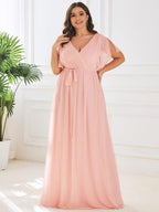 Chiffon V-Neck Maxi A-Line Evening Dress for Women
