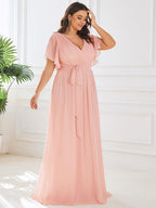 Chiffon V-Neck Maxi A-Line Evening Dress for Women