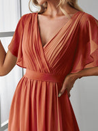 Chiffon V-Neck Maxi A-Line Evening Dress for Women