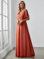 Chiffon V-Neck Maxi A-Line Evening Dress for Women