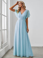 Chiffon V-Neck Maxi A-Line Evening Dress for Women