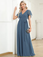 Chiffon V-Neck Maxi A-Line Evening Dress for Women