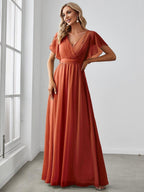 Chiffon V-Neck Maxi A-Line Evening Dress for Women
