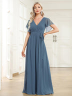 Chiffon V-Neck Maxi A-Line Evening Dress for Women