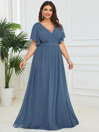 Chiffon V-Neck Maxi A-Line Evening Dress for Women