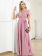 Chiffon V-Neck Maxi A-Line Evening Dress for Women