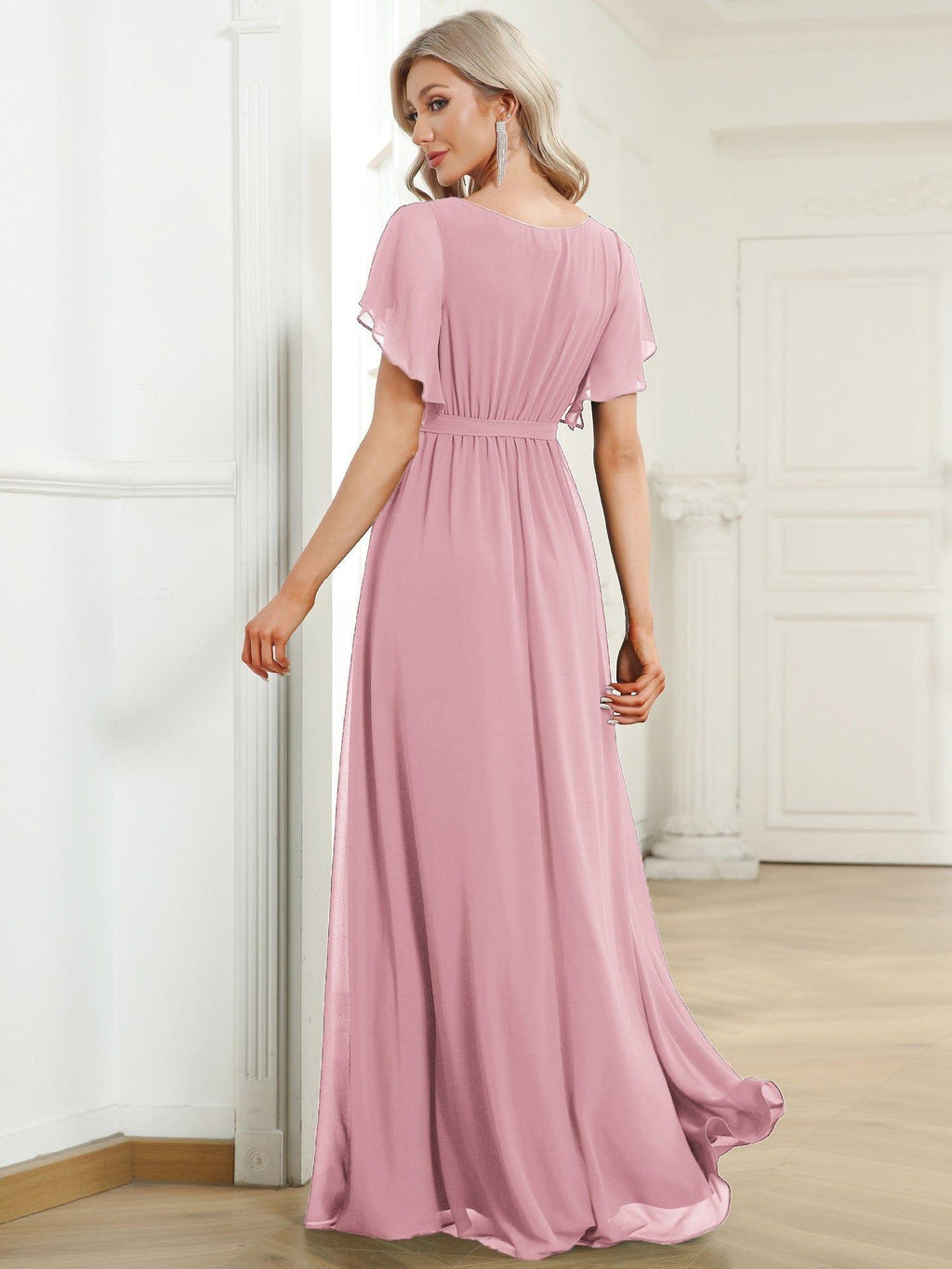 Chiffon V-Neck Maxi A-Line Evening Dress for Women