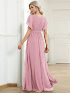 Chiffon V-Neck Maxi A-Line Evening Dress for Women