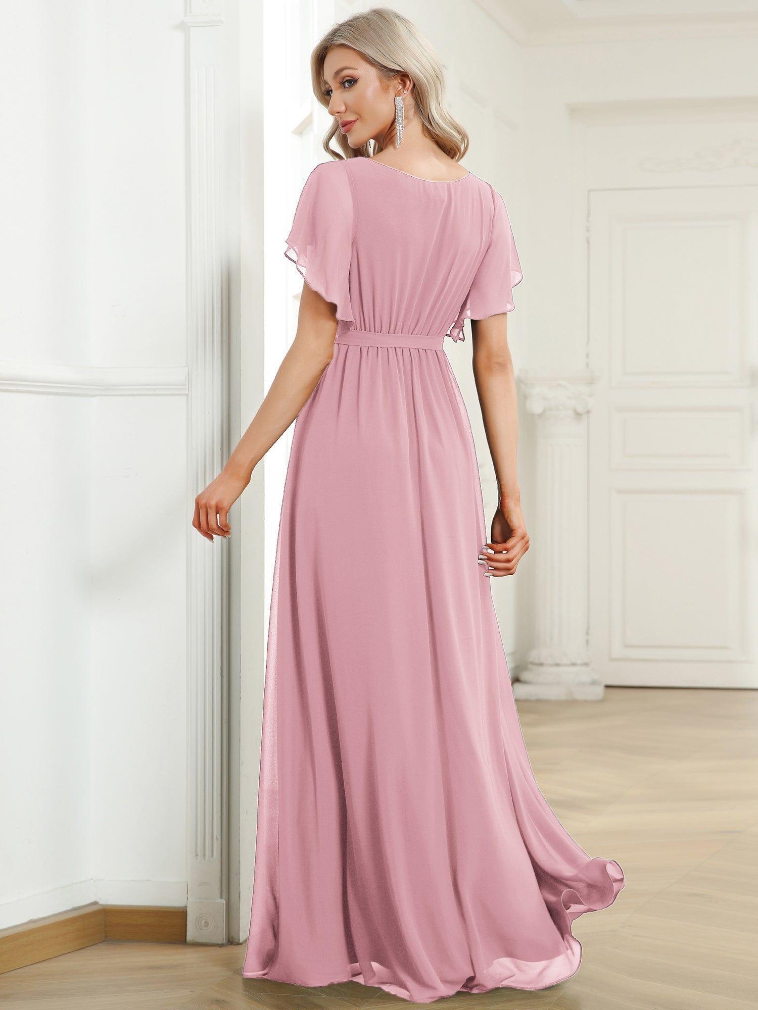 Chiffon V-Neck Maxi A-Line Evening Dress for Women