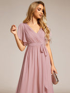 Chiffon V-Neck Maxi A-Line Evening Dress for Women