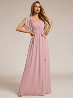Chiffon V-Neck Maxi A-Line Evening Dress for Women