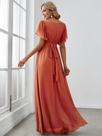 Chiffon V-Neck Maxi A-Line Evening Dress for Women