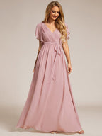 Chiffon V-Neck Maxi A-Line Evening Dress for Women