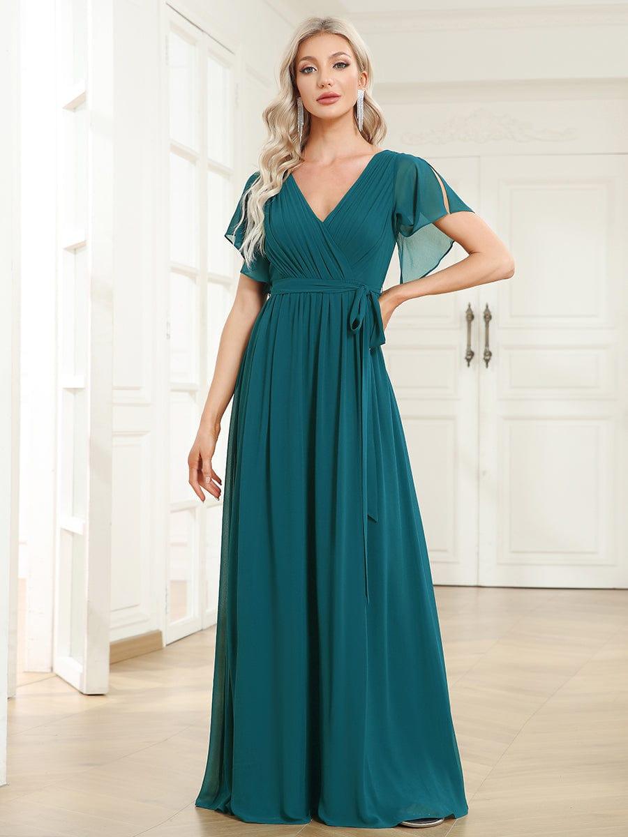 Chiffon V-Neck Maxi A-Line Evening Dress for Women