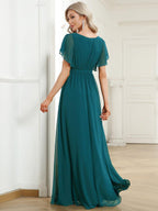 Chiffon V-Neck Maxi A-Line Evening Dress for Women