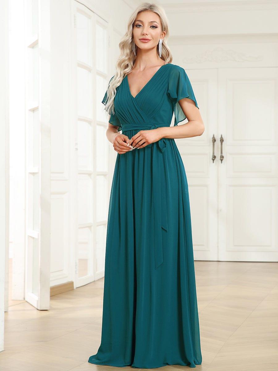 Chiffon V-Neck Maxi A-Line Evening Dress for Women