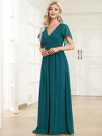 Chiffon V-Neck Maxi A-Line Evening Dress for Women